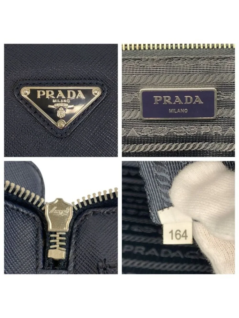 Prada Saffiano Navy Silver Leather Business Briefcase Handbag